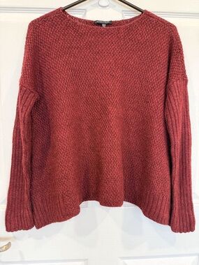 Eileen Fisher Alpaca Silk blend pullover sweater textured knit asymmetrical hem